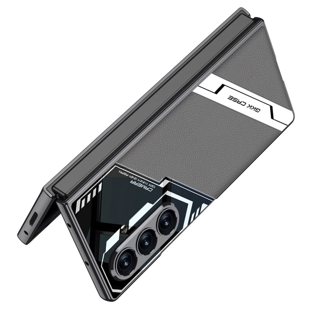 GKK For Samsung Galaxy Z Fold7 5G Magnetic Case Electroplating PC + Tempered Glass + PU Phone Cover - Grey - 3