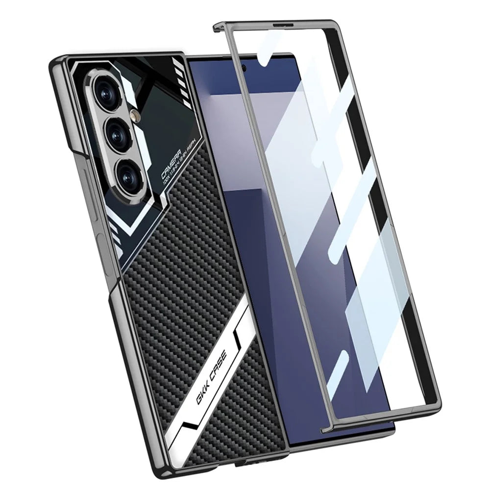 GKK For Samsung Galaxy Z Fold7 5G Magnetic Case Electroplating PC + Tempered Glass + PU Phone Cover - Grey - 4