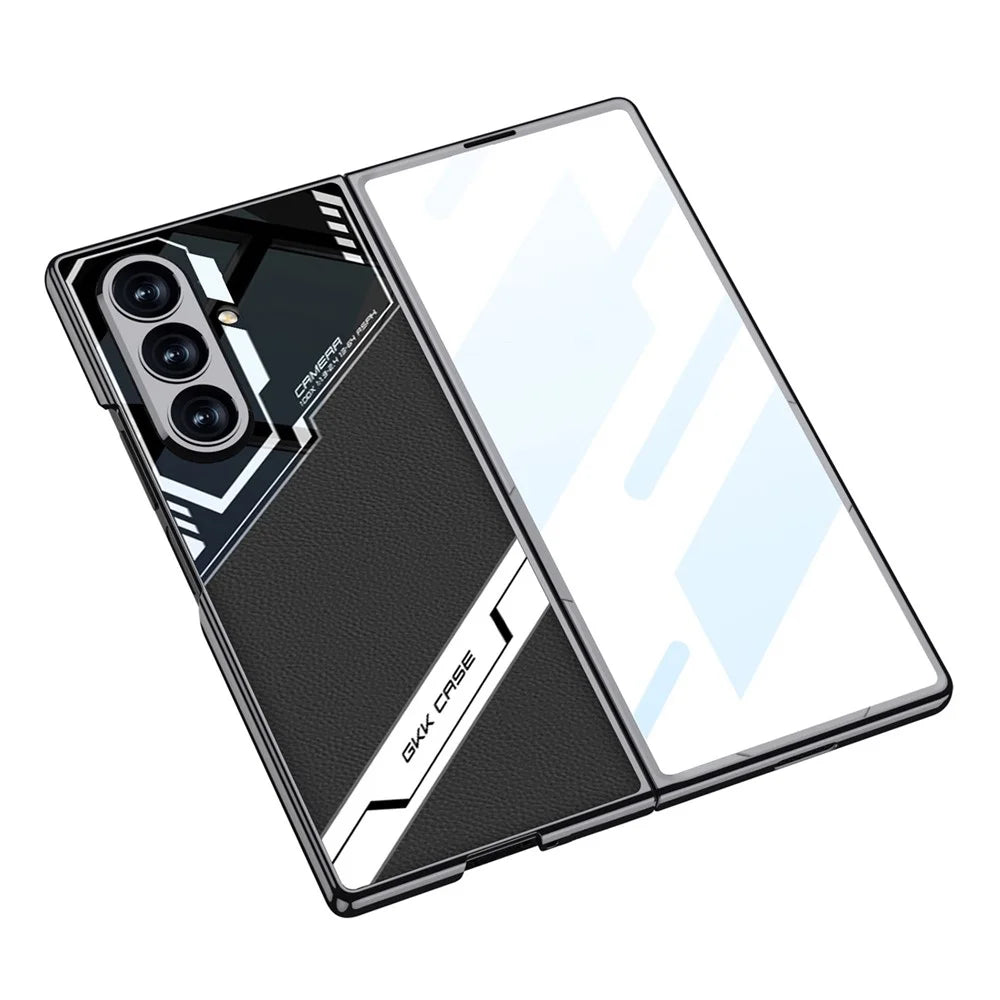GKK For Samsung Galaxy Z Fold7 5G Magnetic Case Electroplating PC + Tempered Glass + PU Phone Cover - Grey - 5