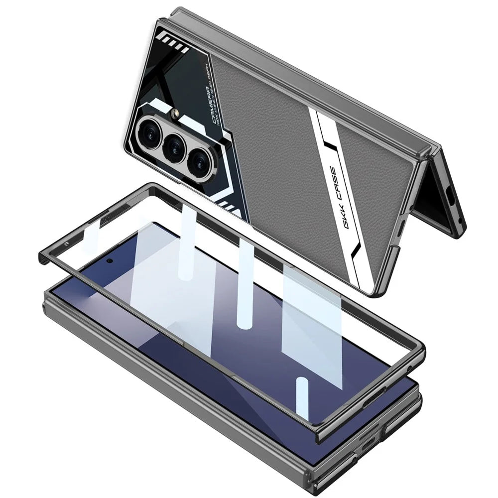 GKK For Samsung Galaxy Z Fold7 5G Magnetic Case Electroplating PC + Tempered Glass + PU Phone Cover - Grey - 6