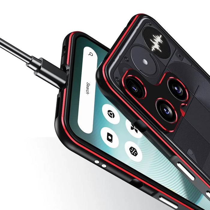 For Nothing Phone (3) 5G Bumper Case Metal Frame Phone Cover with Camera Lens Guard - Black / Red - 6