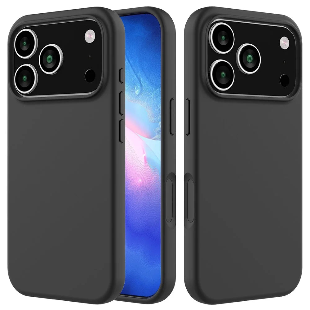 For iPhone 18 Pro / 17 Pro Case Drop Proof Liquid Silicone Soft Lining Back Phone Cover - Black - 1