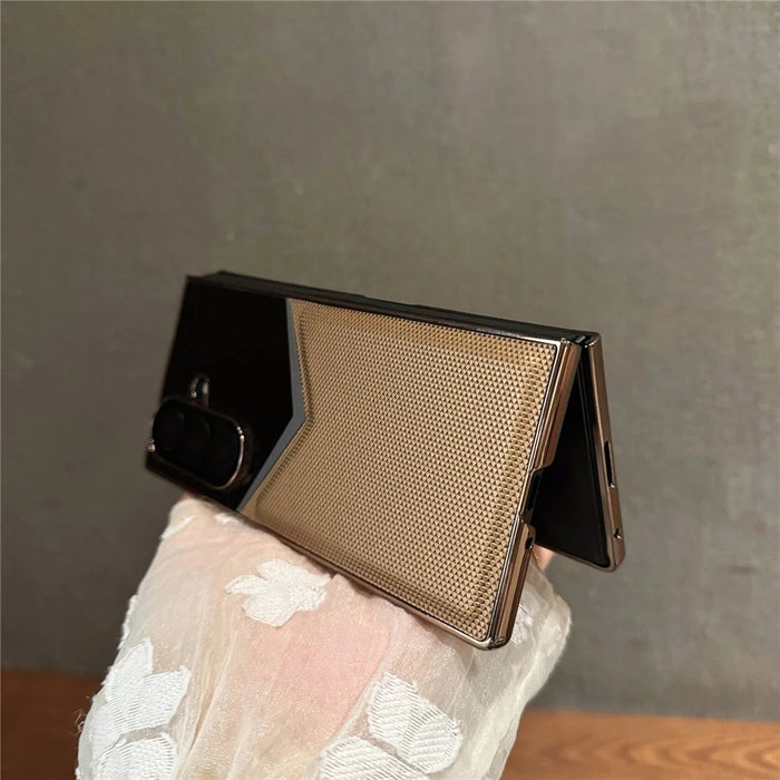 For Samsung Galaxy Z Fold7 5G Case Genuine Cow Leather + PC Contrast Design Phone Cover with Screen Protector - Dark Blue - 4