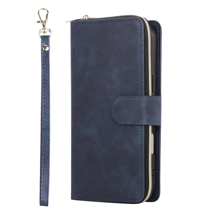 For iPhone 18 Pro Max / 17 Pro Max Case Zipper Pocket 9 Card Slots PU Leather Phone Cover with Hand Strap - Blue - 6