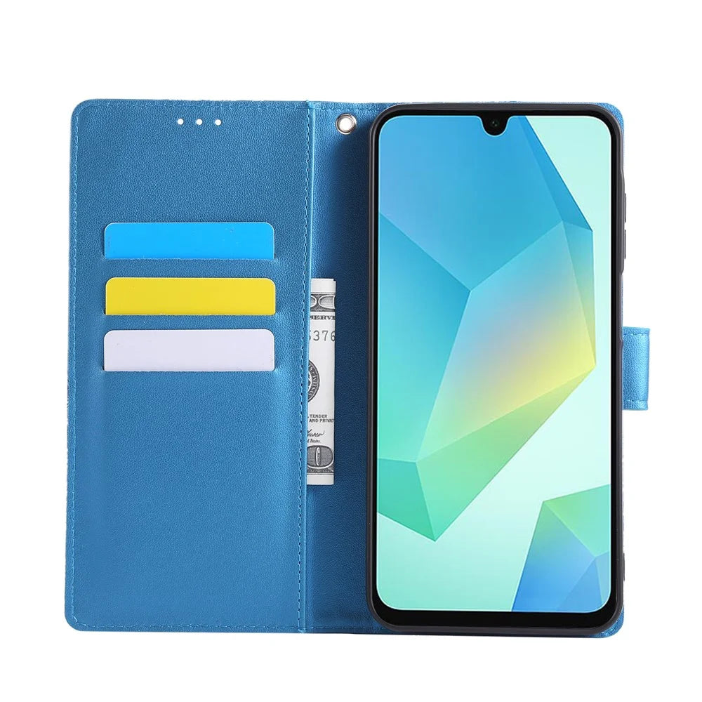 For Samsung Galaxy S25 FE Case Rose Flower PU Leather Wallet Phone Cover with 3 Card Slots / Wrist Strap - Blue - 2