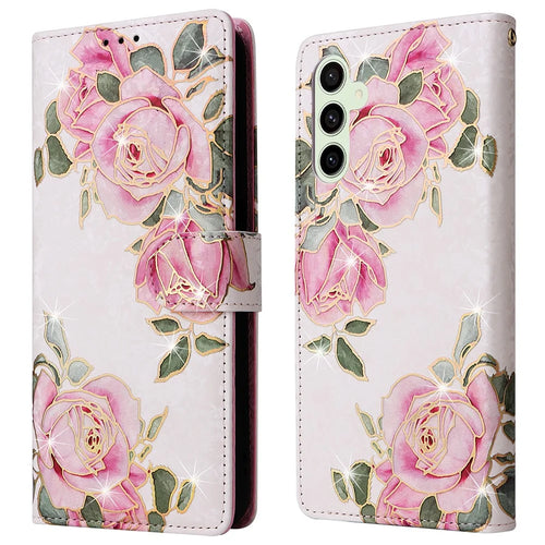 For Samsung Galaxy S25 FE Case RFID Blocking Flower Leather Phone Cover with Wrist Strap - Flower - 1