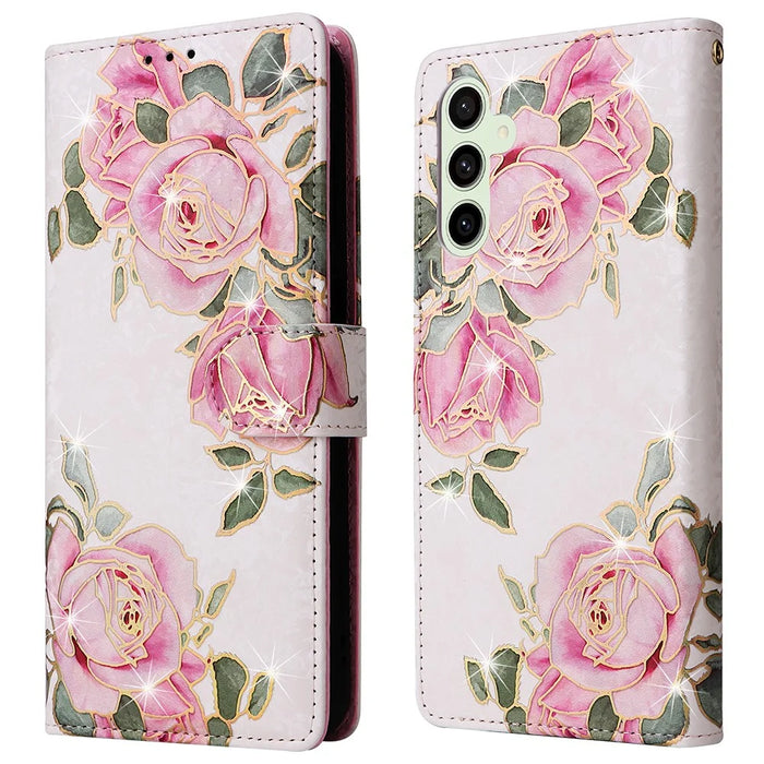 For Samsung Galaxy S25 FE Case RFID Blocking Flower Leather Phone Cover with Wrist Strap - Flower - 1