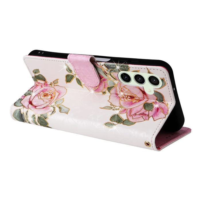 For Samsung Galaxy S25 FE Case RFID Blocking Flower Leather Phone Cover with Wrist Strap - Flower - 4