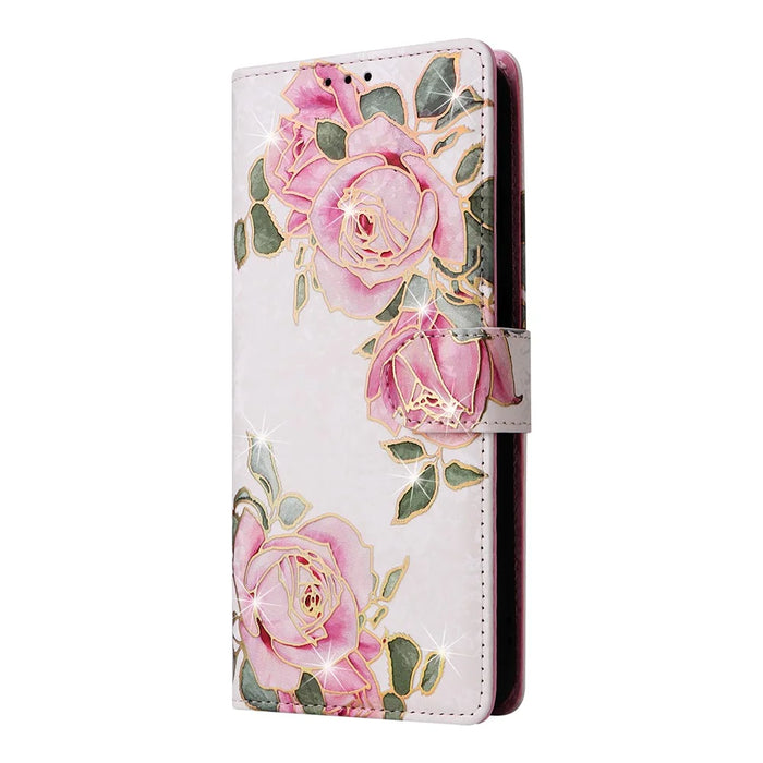 For Samsung Galaxy S25 FE Case RFID Blocking Flower Leather Phone Cover with Wrist Strap - Flower - 6