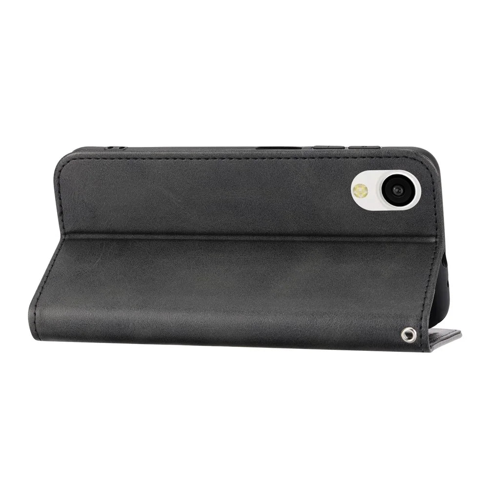 Folio Flip PU Leather Phone Case For Samsung Galaxy A23e, Anti-drop Rhombus Pattern Imprinted Calf Texture Phone Wallet Cover Stand with Strap - Black - 4