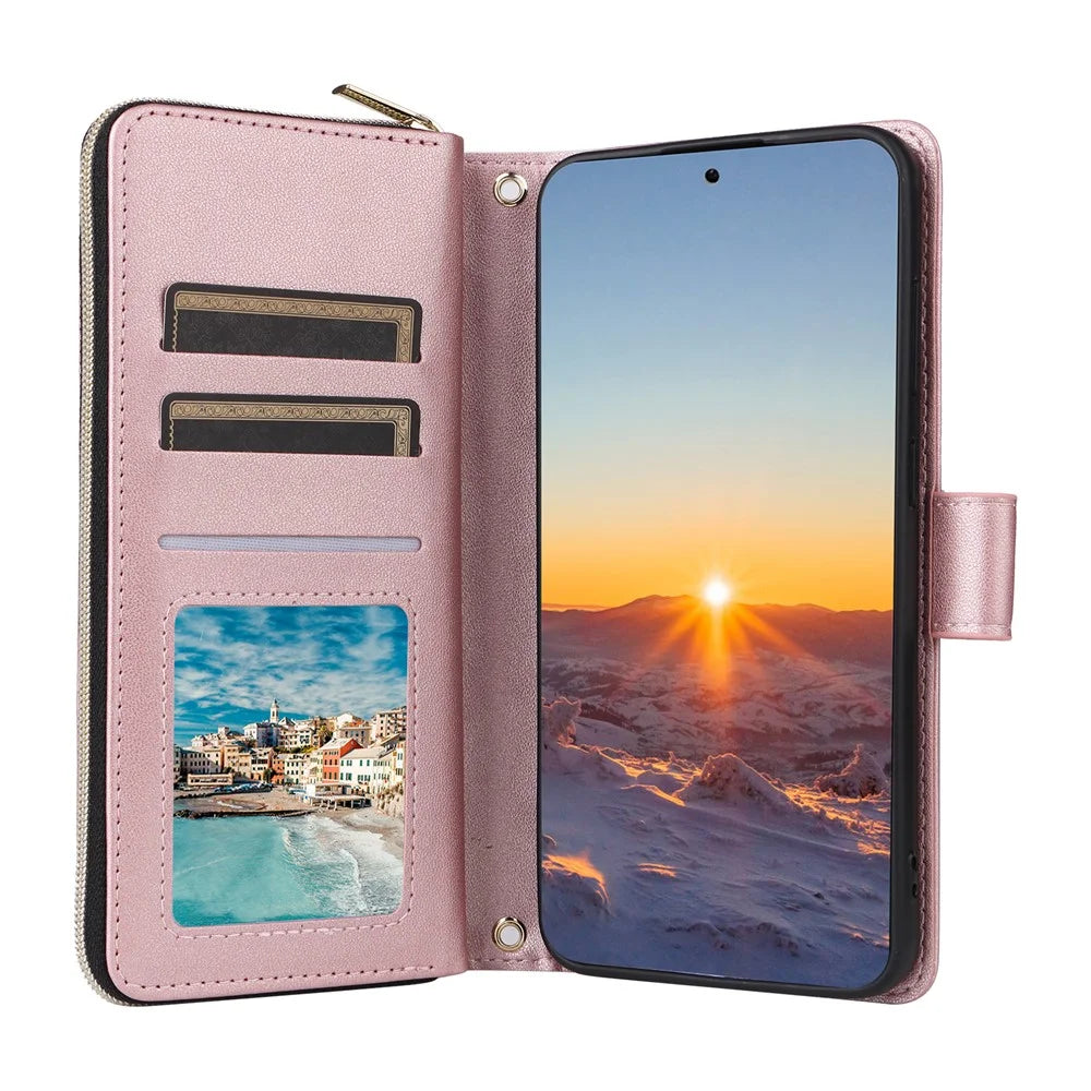 For Samsung Galaxy S25 FE Case Zipper Wallet Rhombus PU Leather Crossbody Phone Cover - Rose Gold - 2