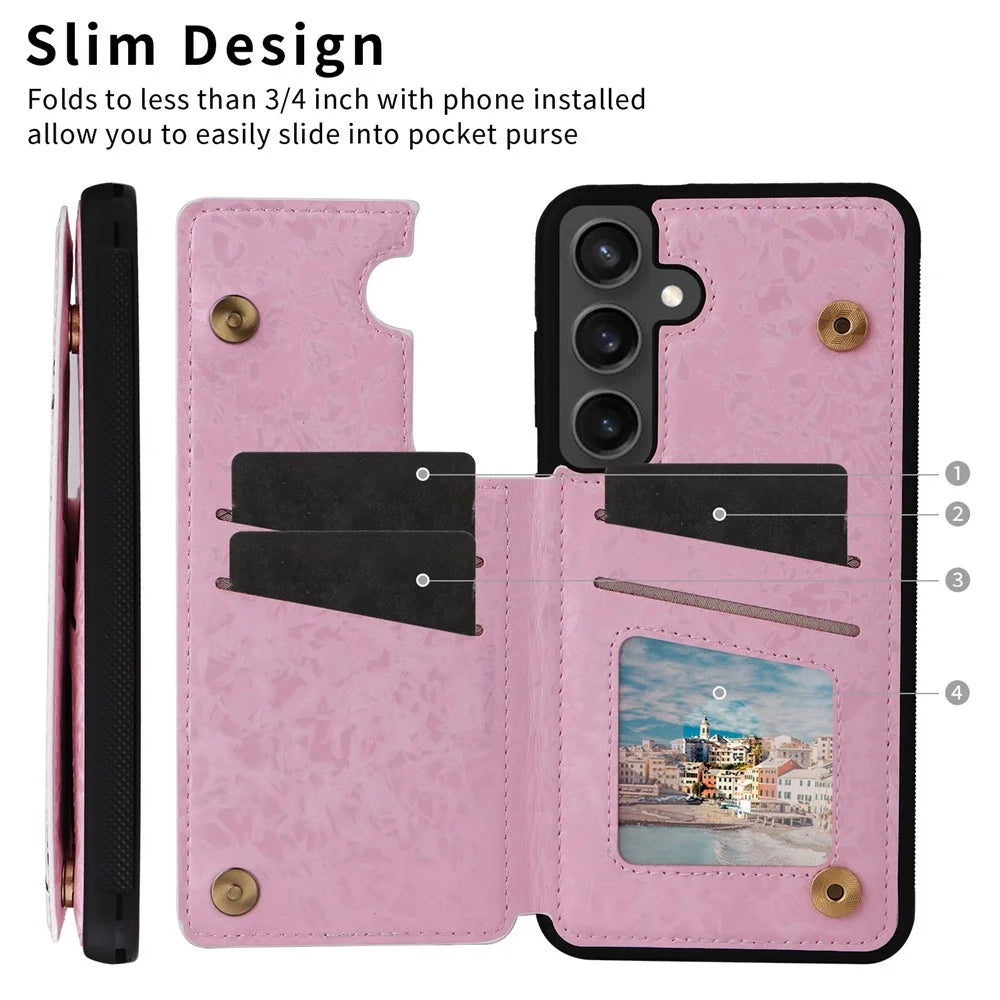 For Samsung Galaxy S25 FE Case Flower Leather TPU RFID Blocking Phone Cover Card Slots - Flowers - 7
