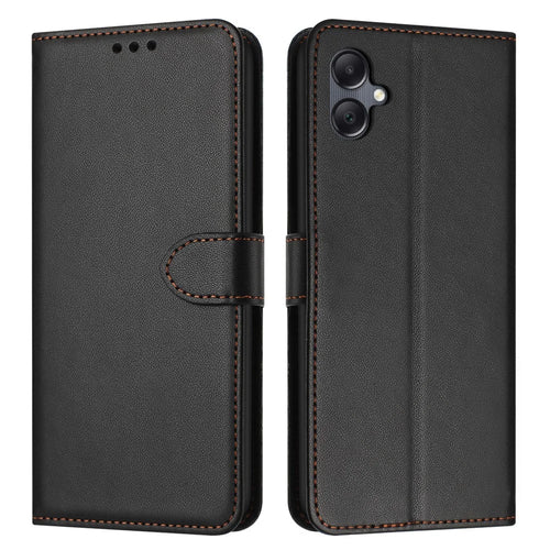 For Samsung Galaxy A08 5G / A07 4G Case Stand Wallet Leather Phone Cover with Strap - Black - 1