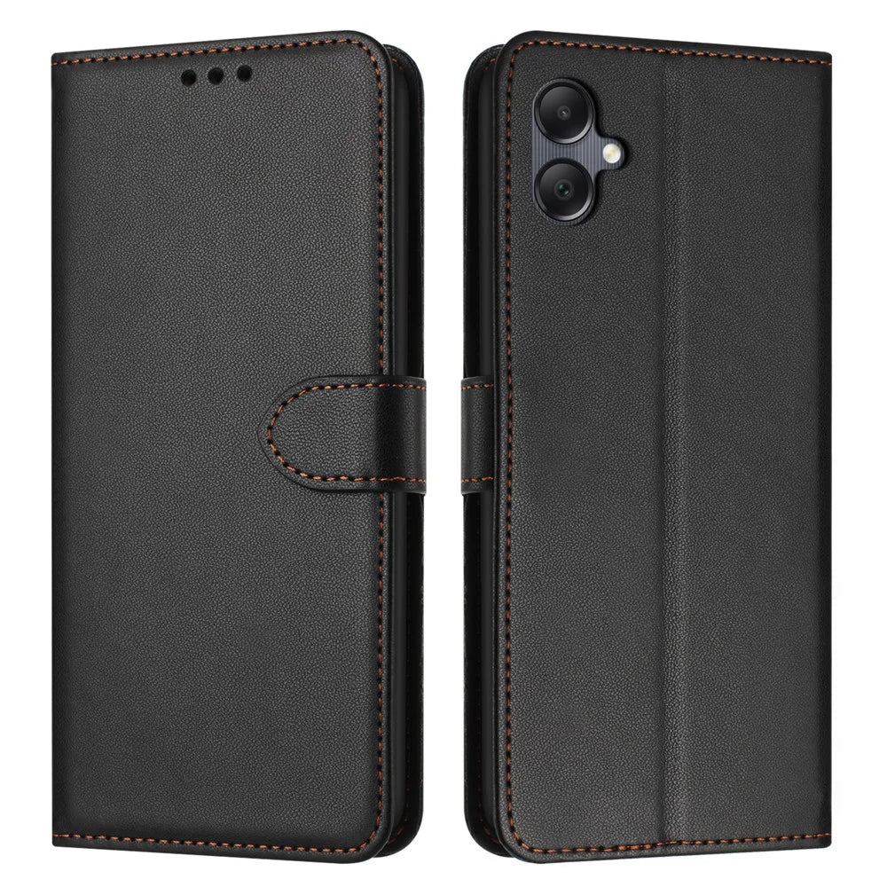 For Samsung Galaxy A08 5G / A07 4G Case Stand Wallet Leather Phone Cover with Strap - Black - 1
