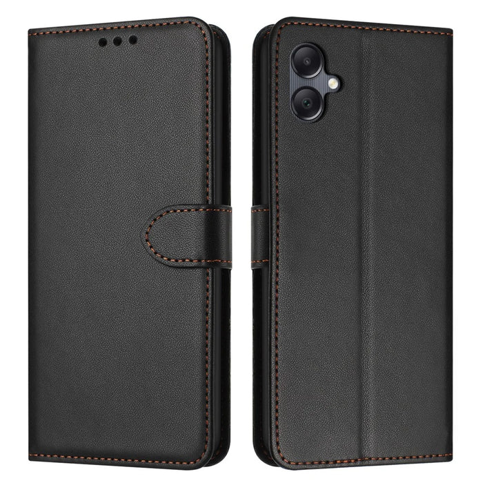 For Samsung Galaxy A08 5G / A07 4G Case Stand Wallet Leather Phone Cover with Strap - Black - 1