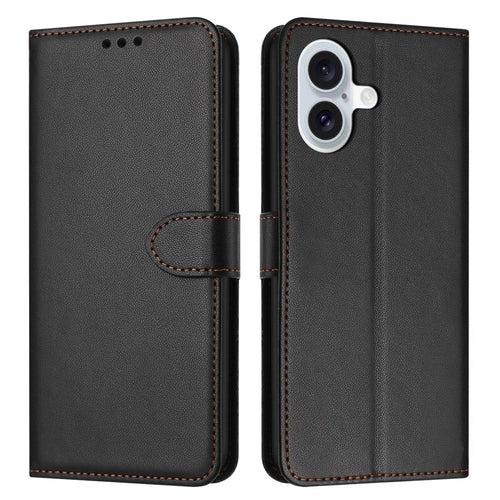 For iPhone 17 Case Stand Wallet Leather Phone Cover with Strap - Black - 1