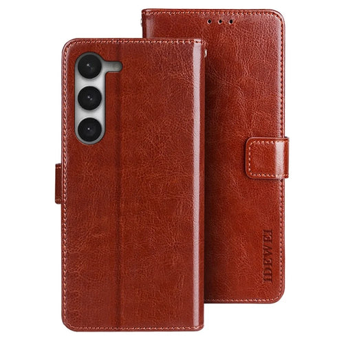 IDEWEI For Samsung Galaxy S23+ Wallet Phone Cover Crazy Horse Texture Shockproof PU Leather Foldable Stand Wallet Folio Flip Phone Case - Brown - 1