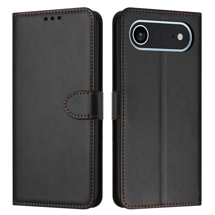 For iPhone Air Case Stand Wallet Leather Phone Cover with Strap - Black - 1