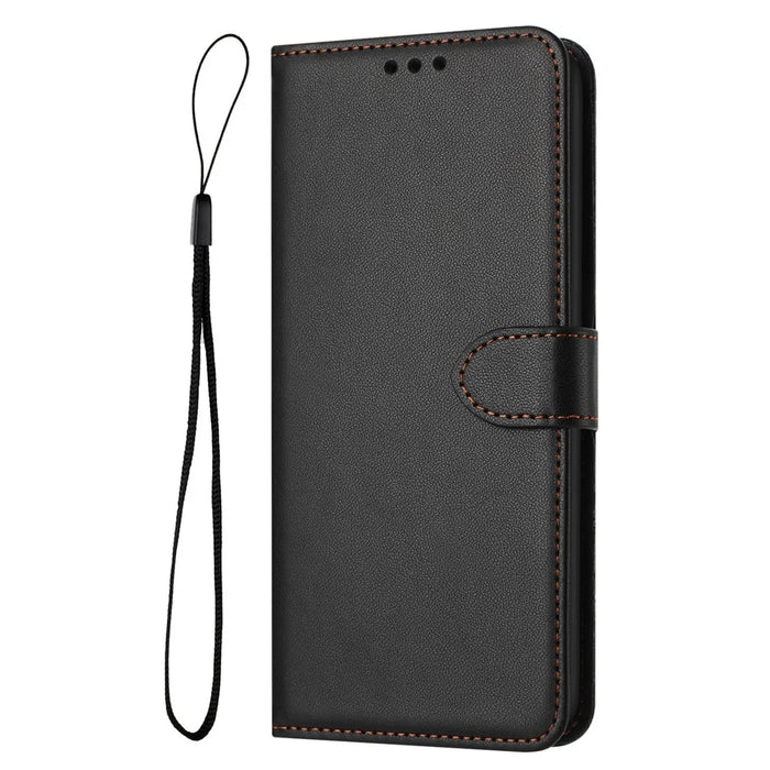 For iPhone Air Case Stand Wallet Leather Phone Cover with Strap - Black - 7
