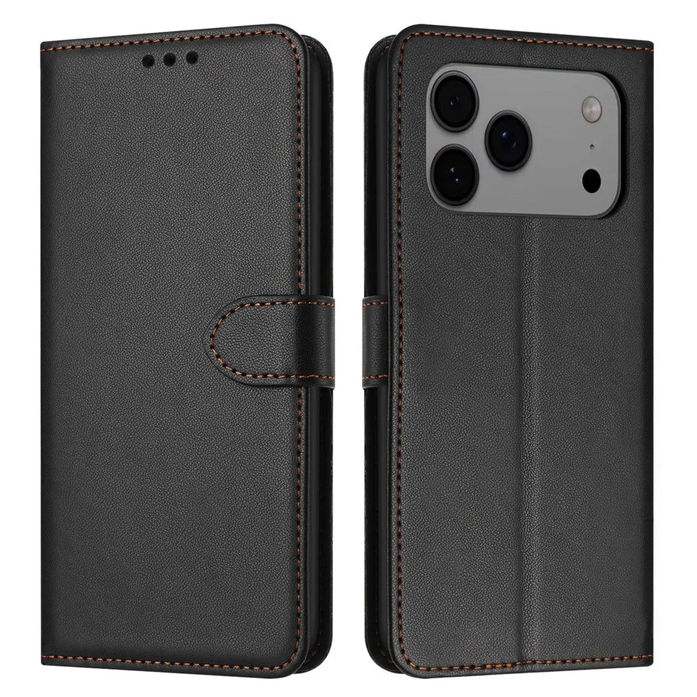 For iPhone 18 Pro Max / 17 Pro Max Case Stand Wallet Leather Phone Cover with Strap - Black - 1