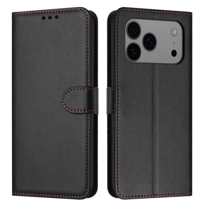 For iPhone 18 Pro Max / 17 Pro Max Case Stand Wallet Leather Phone Cover with Strap - Black - 1