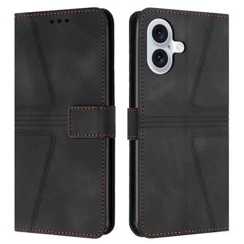 For iPhone 17 Case Triangle Imprinted Anti-Scratch Phone Wallet Cover - Black - 1