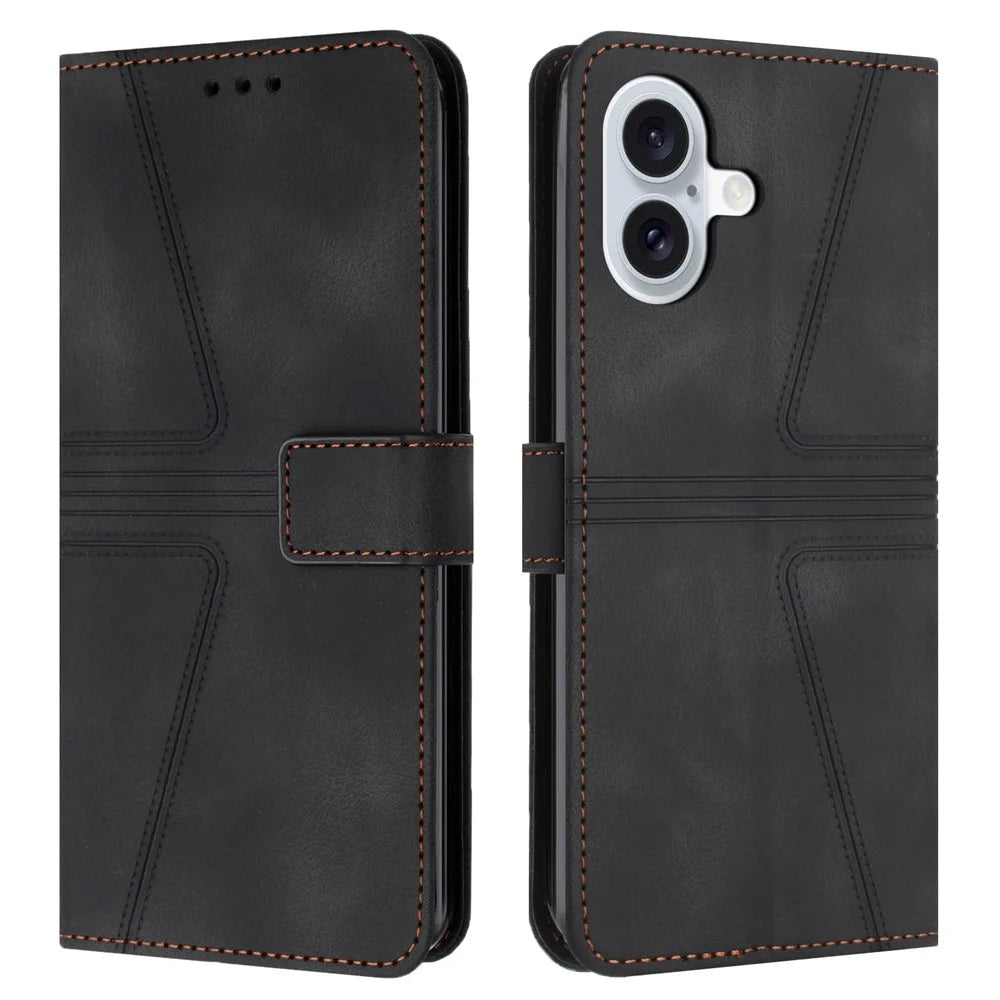 For iPhone 17 Case Triangle Imprinted Anti-Scratch Phone Wallet Cover - Black - 1