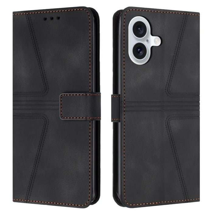 For iPhone 17 Case Triangle Imprinted Anti-Scratch Phone Wallet Cover - Black - 1
