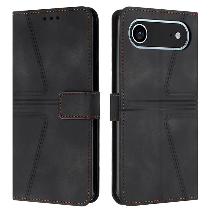 For iPhone Air Case Triangle Imprinted Anti-Scratch Phone Wallet Cover - Black - 1