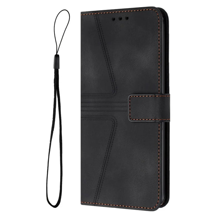 For iPhone Air Case Triangle Imprinted Anti-Scratch Phone Wallet Cover - Black - 7