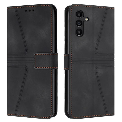 For Samsung Galaxy S25 FE Case Triangle Imprinted Anti-Scratch Phone Wallet Cover - Black - 1
