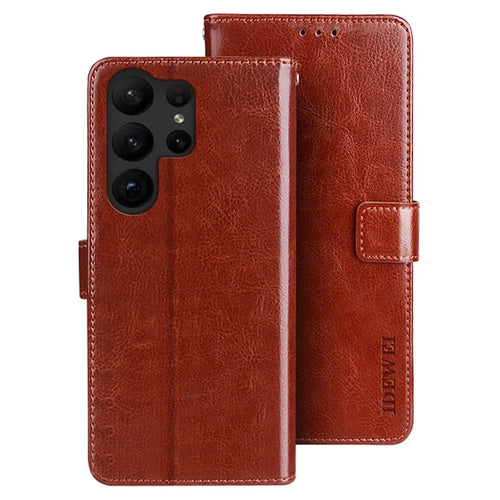 IDEWEI For Samsung Galaxy S23 Ultra Anti-dust PU Leather Foldable Stand Wallet Crazy Horse Texture Shockproof Case Flip Phone Cover - Brown - 1