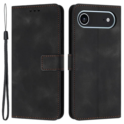 For iPhone Air Case Solid Color Leather Wallet Protective Phone Cover - Black - 1