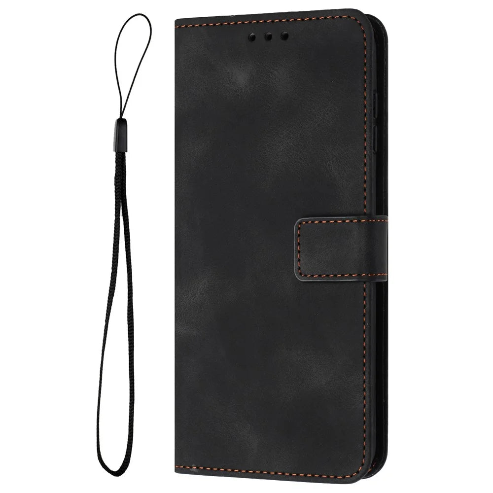 For iPhone Air Case Solid Color Leather Wallet Protective Phone Cover - Black - 7