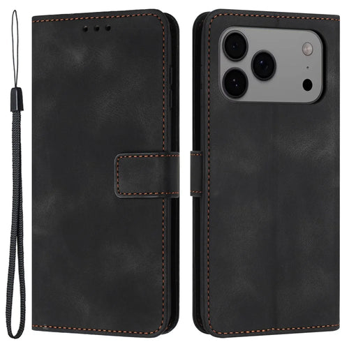 For iPhone 18 Pro Max / 17 Pro Max Case Solid Color Leather Wallet Protective Phone Cover - Black - 1