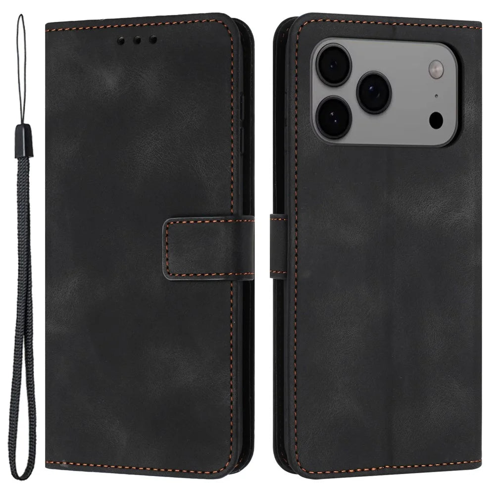 For iPhone 18 Pro Max / 17 Pro Max Case Solid Color Leather Wallet Protective Phone Cover - Black - 1