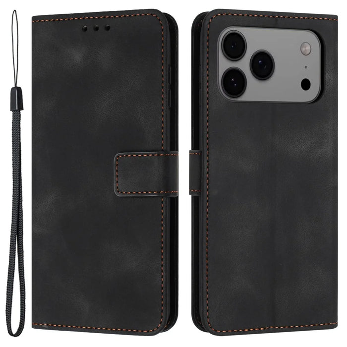 For iPhone 18 Pro Max / 17 Pro Max Case Solid Color Leather Wallet Protective Phone Cover - Black - 1