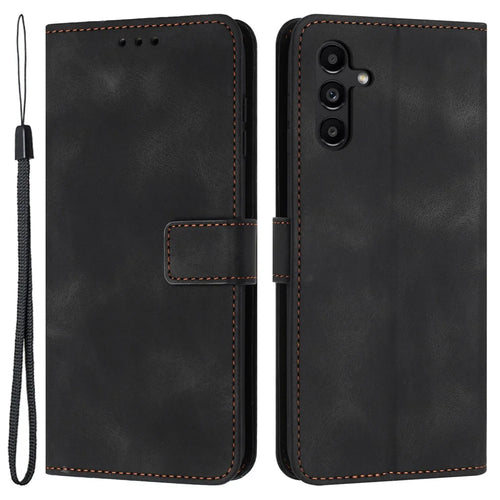 For Samsung Galaxy S25 FE Case Solid Color Leather Wallet Protective Phone Cover - Black - 1
