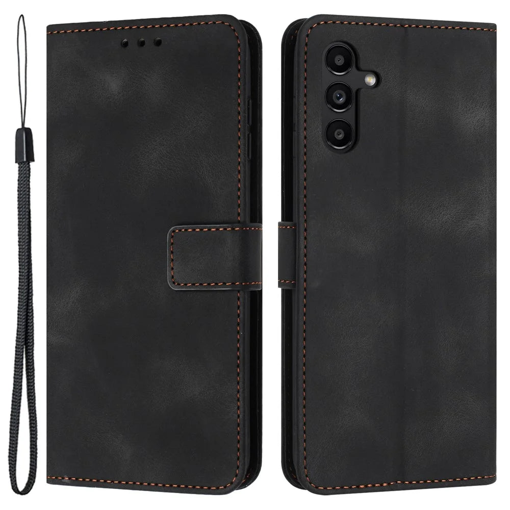 For Samsung Galaxy S25 FE Case Solid Color Leather Wallet Protective Phone Cover - Black - 1