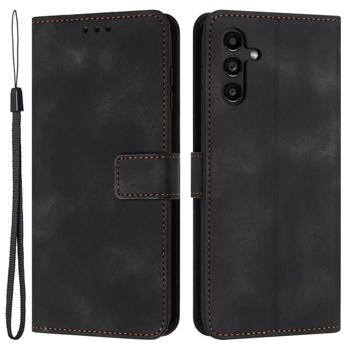 For Samsung Galaxy S25 FE Case Solid Color Leather Wallet Protective Phone Cover - Black - 1