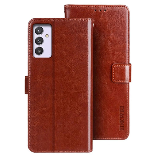 IDEWEI For Samsung Galaxy A14 5G / A14 4G Mobile Phone Case Bag Crazy Horse Texture Anti-Scratch Flip PU Leather Supporting Stand Wallet Cover - Brown - 1