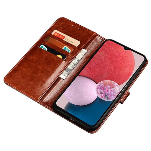 IDEWEI For Samsung Galaxy A14 5G / A14 4G Mobile Phone Case Bag Crazy Horse Texture Anti-Scratch Flip PU Leather Supporting Stand Wallet Cover - Brown - 2