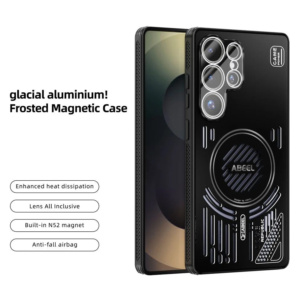 ABEEL For Samsung Galaxy S25 Ultra Magnetic Case Aluminium Alloy + PC + TPU Hollow Heat Dissipation Phone Cover - Black - 3