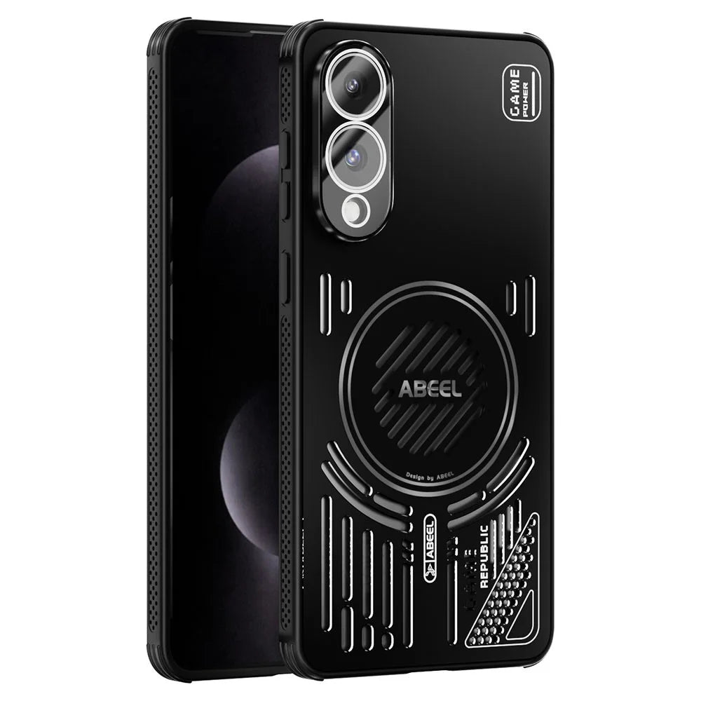ABEEL For Samsung Galaxy S25 Edge Magnetic Case Aluminium Alloy + PC + TPU Hollow Heat Dissipation Phone Cover - Black - 1