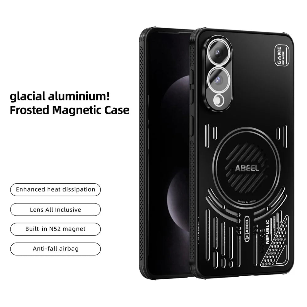 ABEEL For Samsung Galaxy S25 Edge Magnetic Case Aluminium Alloy + PC + TPU Hollow Heat Dissipation Phone Cover - Black - 3