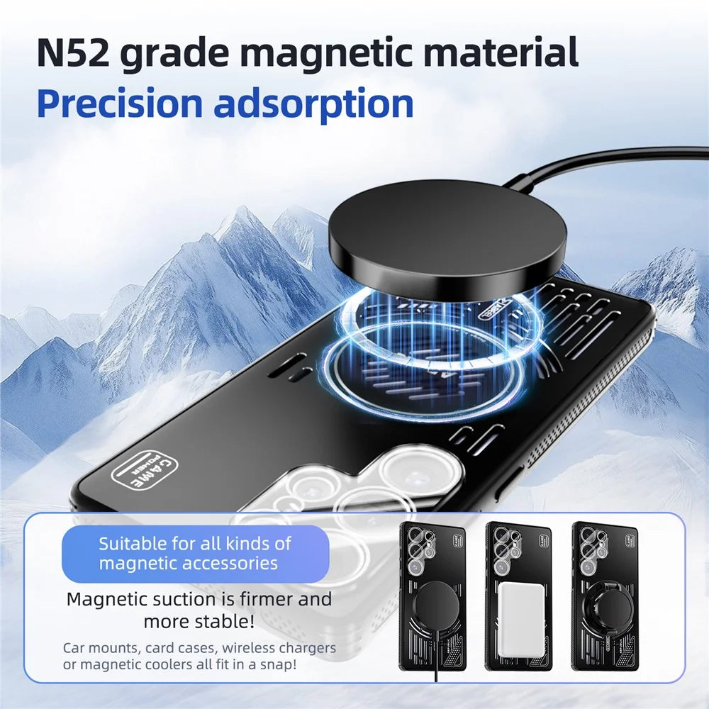 ABEEL For Samsung Galaxy S25 Edge Magnetic Case Aluminium Alloy + PC + TPU Hollow Heat Dissipation Phone Cover - Black - 4