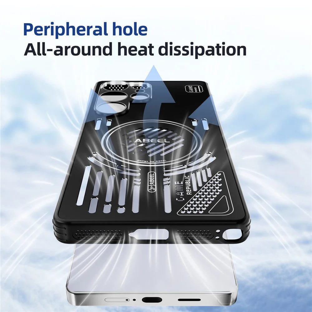 ABEEL For Samsung Galaxy S25 Edge Magnetic Case Aluminium Alloy + PC + TPU Hollow Heat Dissipation Phone Cover - Black - 5