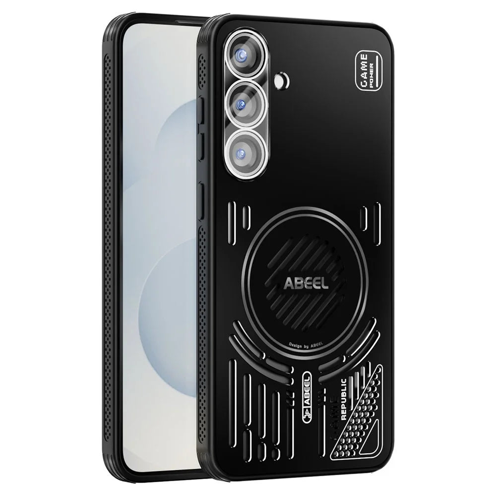 ABEEL For Samsung Galaxy S25+ Magnetic Case Aluminium Alloy + PC + TPU Hollow Heat Dissipation Phone Cover - Black - 1