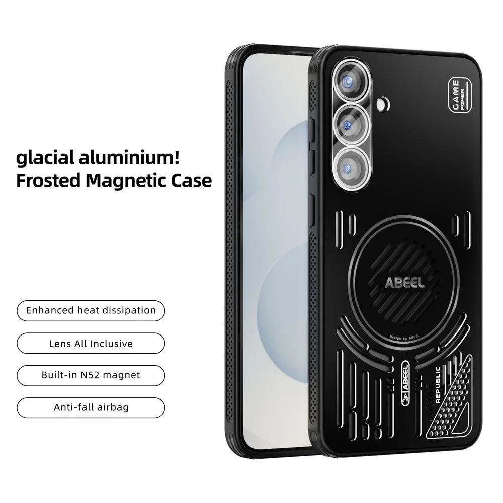 ABEEL For Samsung Galaxy S25+ Magnetic Case Aluminium Alloy + PC + TPU Hollow Heat Dissipation Phone Cover - Black - 3
