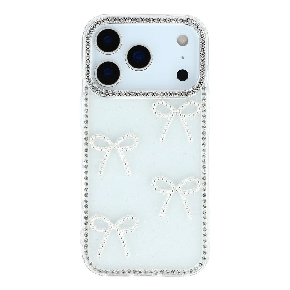 For iPhone 17 Pro Max Case Rhinestone Edge Butterfly Bow Decor TPU + PC IMD Phone Cover - Glitter Transparent - 1